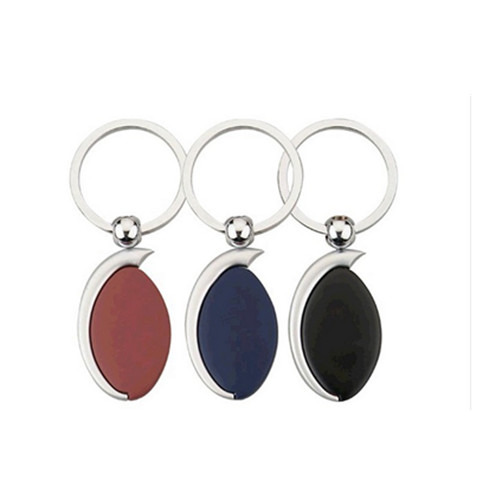 Custom oval shape leather and metal keychain