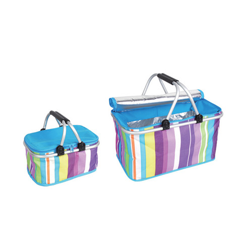Colorful line Folding Shopping Basket with Metal Handle