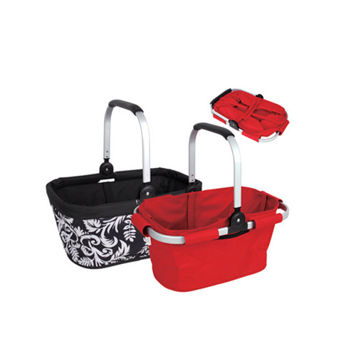 Red color fabric folding shopping basket with one handle