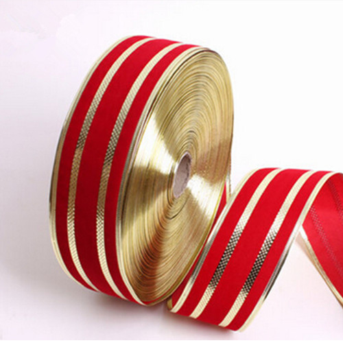 With gold line wired Christmas ribbon,  Decorative Ribbon, Metallic Ribbon