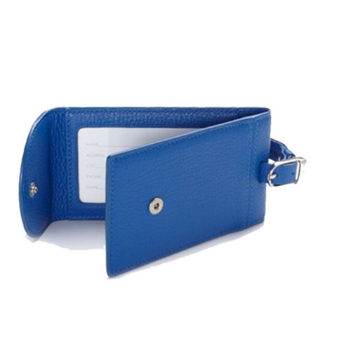 High quality blue color genuine leather travel ID luggage tag