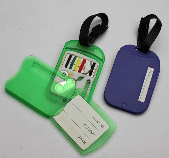 Customized printing rectangle shape transparent ID travel luggage tag with sewing kit