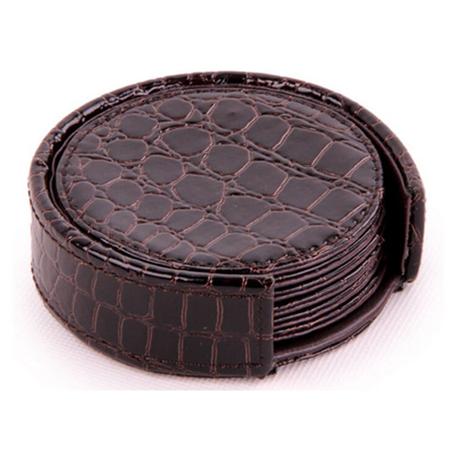 High quality round shape brown color crocodile leather cup pad, cup mat, cup pad mat