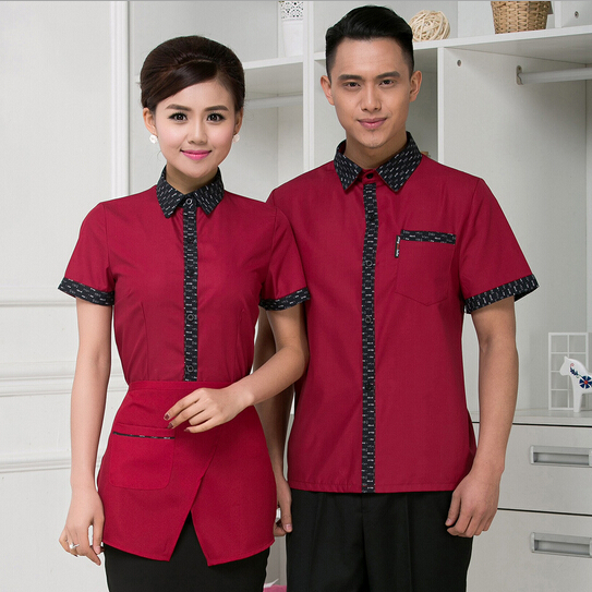 Custom made red color restaurant worker uniform, working cloth, working uniform
