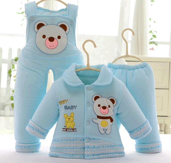 Wholesale baby suspender trousers and baby cotton-padded cloth three suits for baby