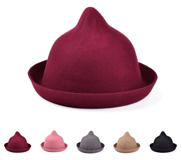 Popular trendy pointed sharp wool felt woman hat and caps