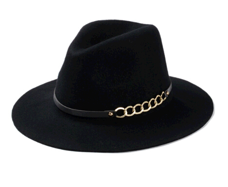 Wholesale black color wool felt bowler cap and hat with chain