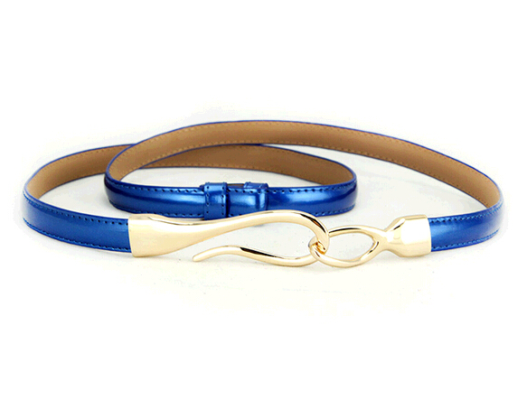 Wholesale blue color cow leather woman belts with metal hook