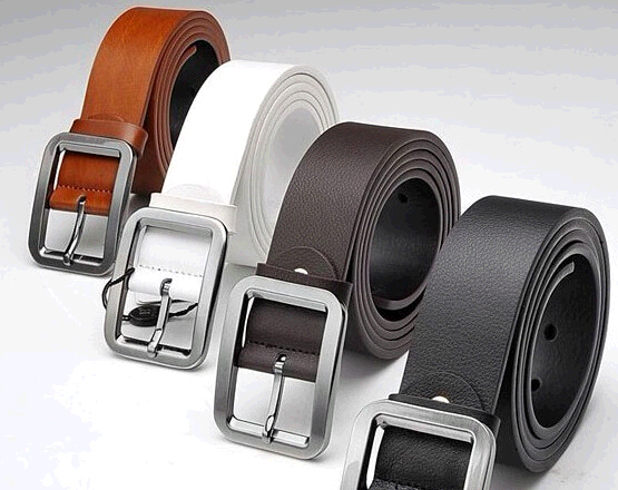 Wholesale black color genuine leather man belts with pin buckle