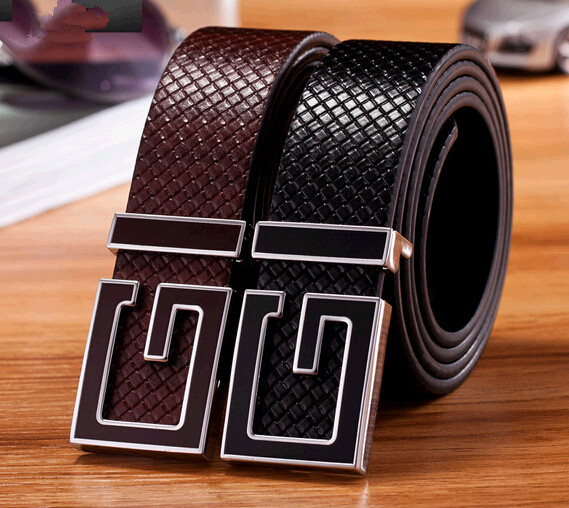 Wholesale black color leather men belts with letter buckle