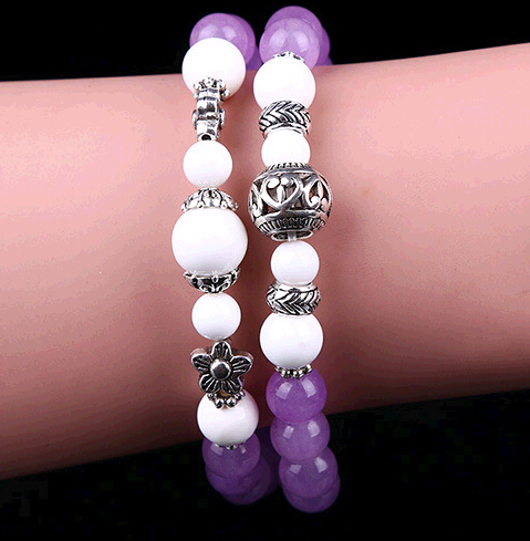 Wholesale natural purple agate bracelet, tibetan silver buddha beads bracelet