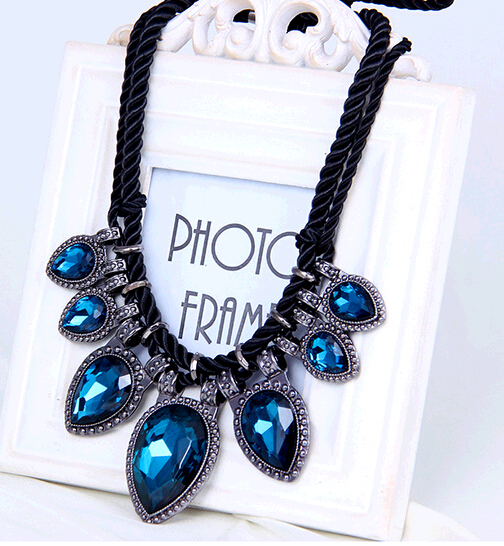Wholesale with black rope blue color Sapphire necklace for dress or skirt
