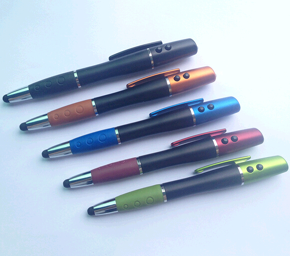 Promotional touch screen and laser light and led light multi-function plastic pen