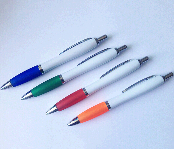 Promotional cheap white color ballpoint pen with grip cover