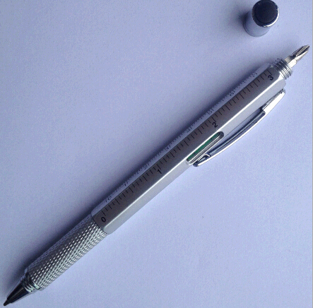 Promotional with level and ruler and screwdriver function silver multi-function metal pen