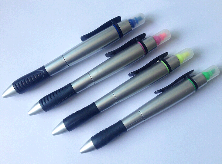 Promotional two side with highlighter pen and ballpoint pen, fluorescence pen