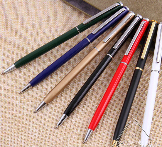 Wholesasle promotional cheap customized color and logo thin metal pen