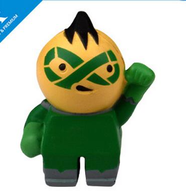 Promotional cheap cute green color cute boy doll shape pu stress ball