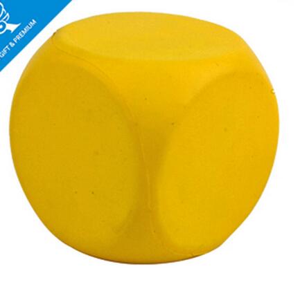 Wholesale yellow color cube dice shape pu stress ball