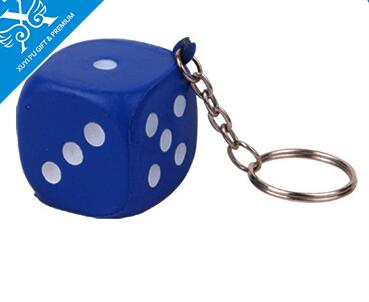 Wholesale dice shape pu stress ball keychain