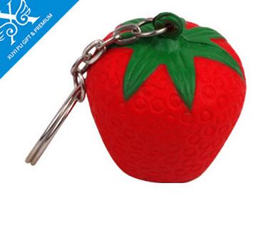Wholesale strawberry shape pu stress ball keychain