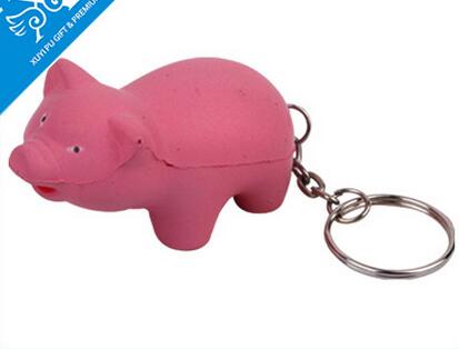 Wholesale pink color pig shape pu stress ball keychain