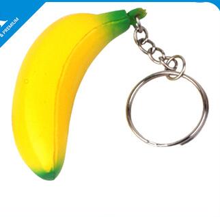 Wholesale banana shape pu stress ball keychain