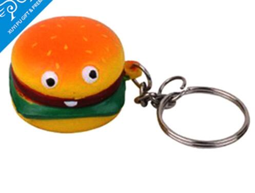 Wholesale hamburger shape pu stress ball keychain