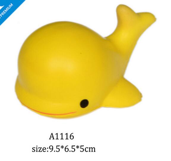 Wholesale yellow color whale shape pu stress ball
