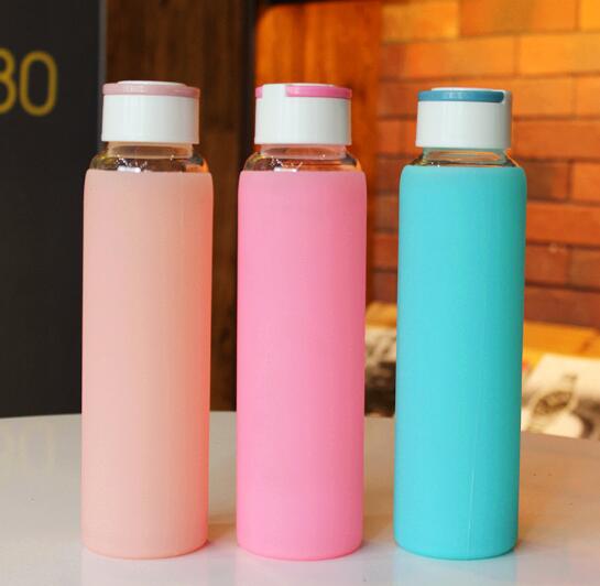Wholesale 400ml with silicone glass cup with circle handle