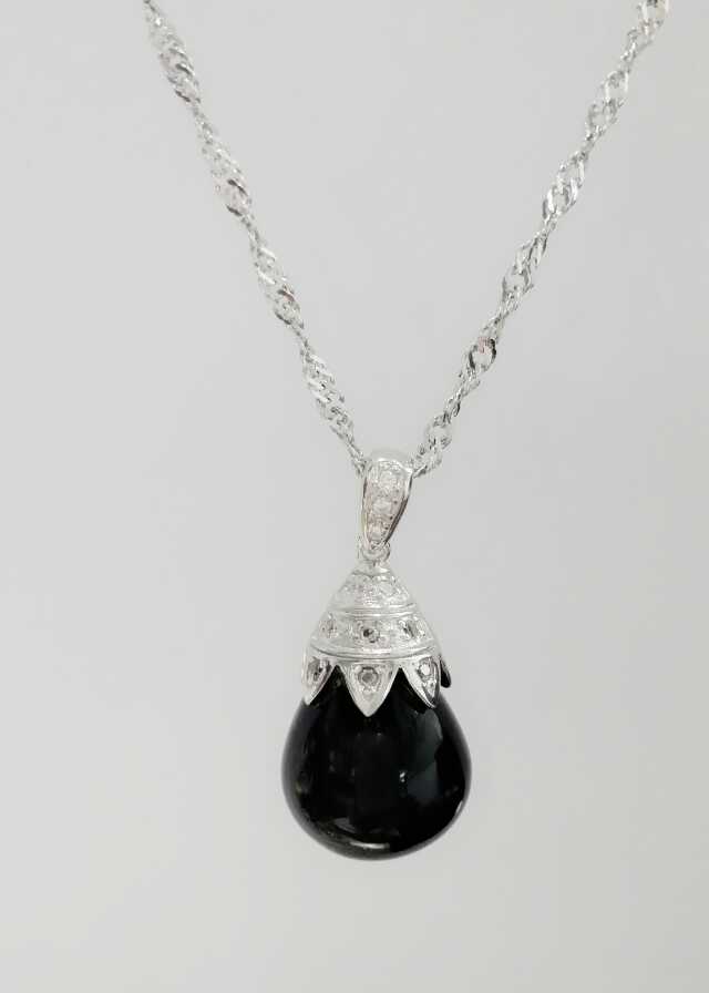 Wholesale black color water drop shape essencial oil bottle 925 silver necklace