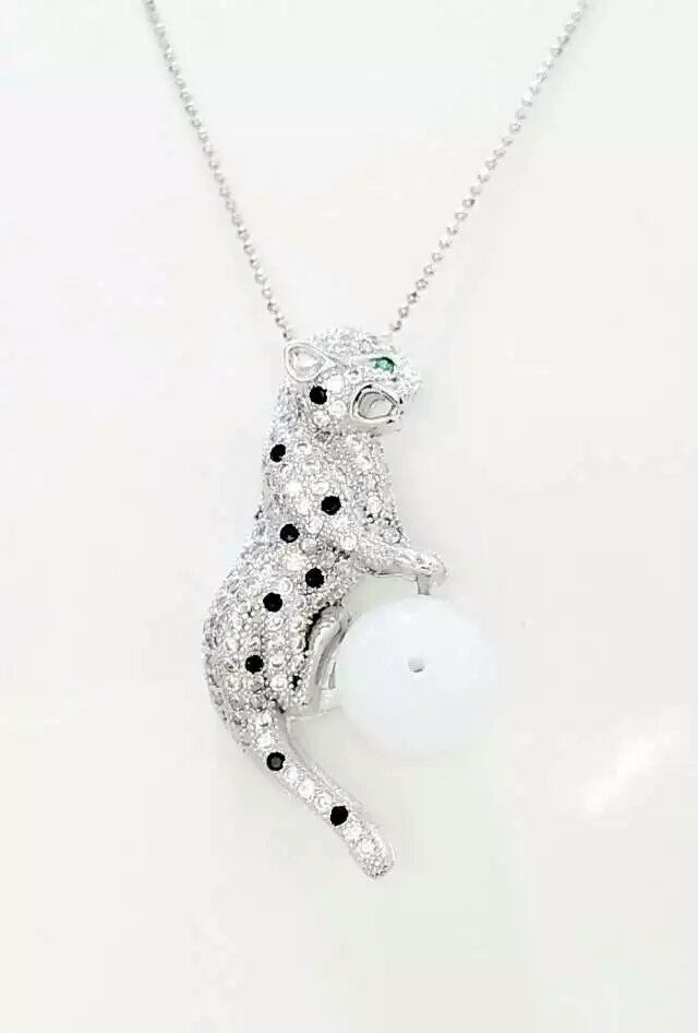Wholesale leopard pendant essencial oil white bottle 925 silver necklace