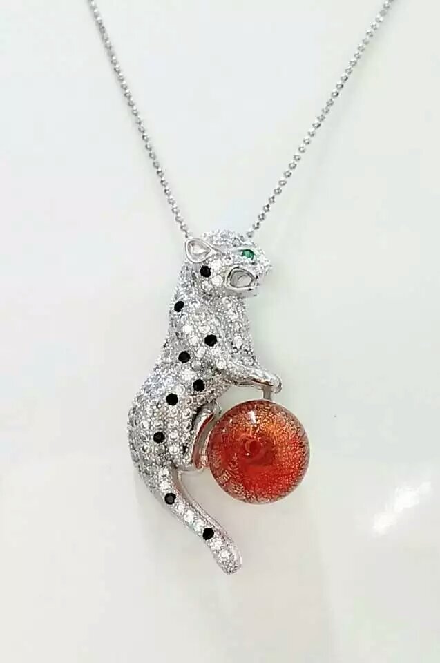 Wholesale leopard pendant essencial oil red bottle 925 silver necklace