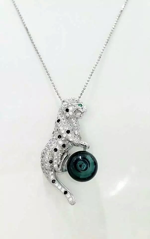 Wholesale leopard pendant essencial oil dark blue bottle 925 silver necklace