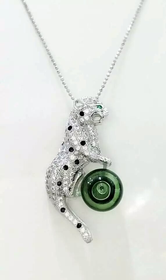 Wholesale leopard pendant essencial oil dark green bottle 925 silver necklace