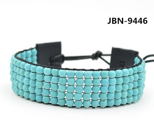 Wholesale blue color crystal leather wrap bracelet