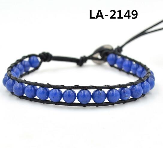 Wholesale blue stone leather wrap bracelet