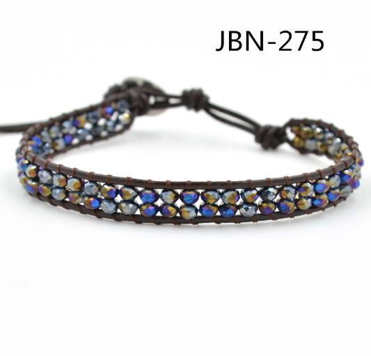Wholesale black crystal bead leather wrap bracelet