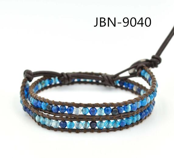 Wholesale blue color carnelian wrap leather bracelet