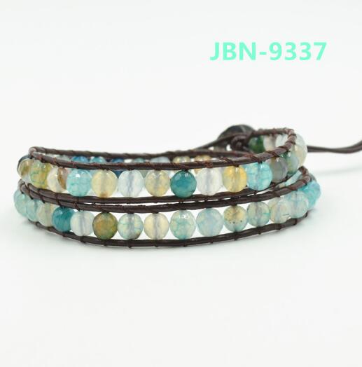 Wholesale blue color crystal wrap leather bracelet