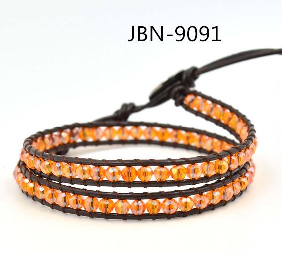 Wholesale orange color crystal leather wrap bracelet