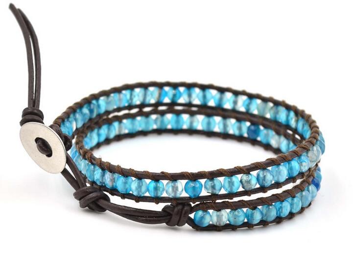 Wholesale blue crystal leather wrap bracelet