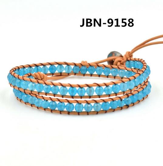 Wholesale blue crystal leather wrap bracelet