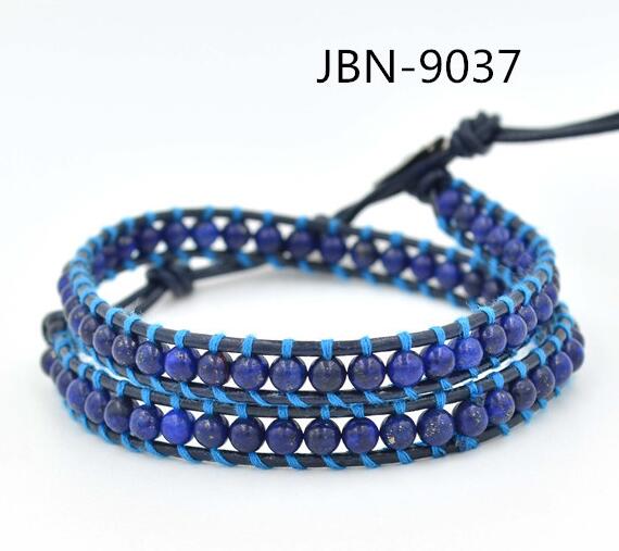 Wholesale blue color carnelian leather wrap bracelet