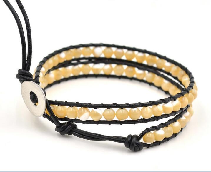 Wholesale beige color stone leather wrap bracelet