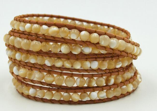 Wholesale beige color 5 wrap leather bracelet