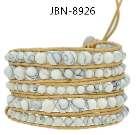 Wholesale white bead 5 wrap leather bracelet