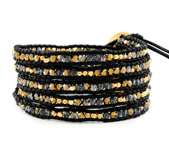 Wholesale plating gold color 5 wrap leather bracelet