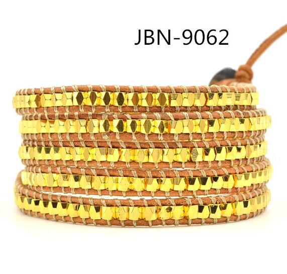 Wholesale gold color crystal 5 wrap leather bracelet 