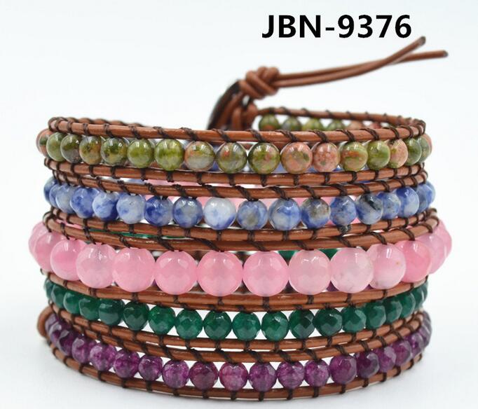 Wholesale colorful carnelian 5 wrap leather bracelet 